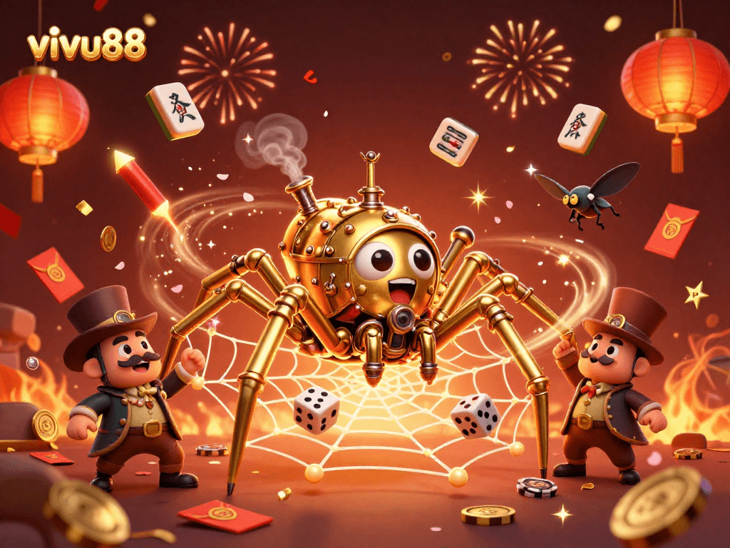 Engage with vivu88, spinning lucky jade coins and poker chips in a vibrant steampunk casino.