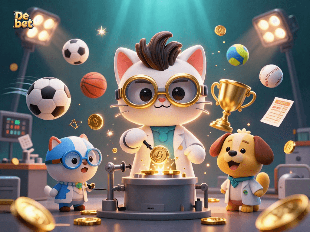 Experience De bet's thrilling action with a mad scientist and dog in a dynamic casino scene.