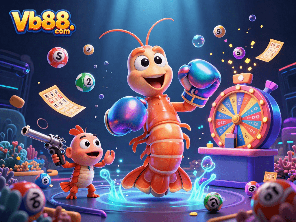 Engage in thrilling gaming at Vb88. com, featuring dynamic lottery elements and colorful characters.