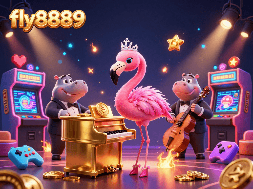 Experience thrilling gaming action at fly8889 with vibrant casino-themed 3D illustration.