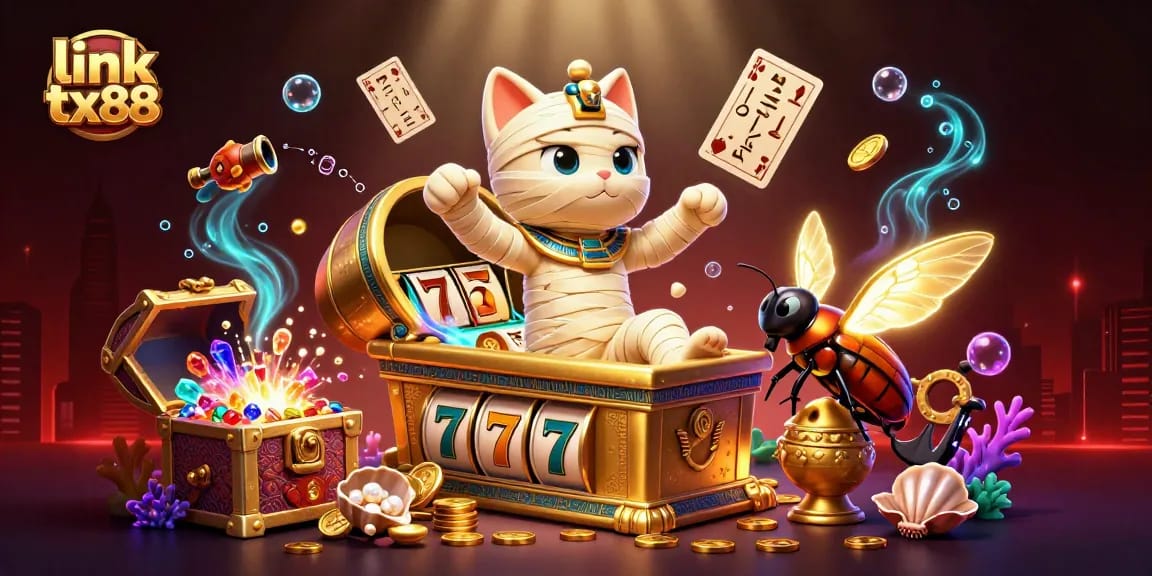 Experience thrilling gameplay with link tx88 at the vibrant casino featuring a vibrant mummy cat.