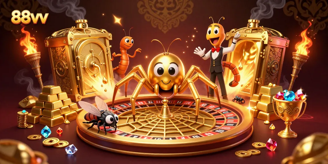 Experience thrilling bets at 88vv with a captivating 3D casino scene filled with treasures.
