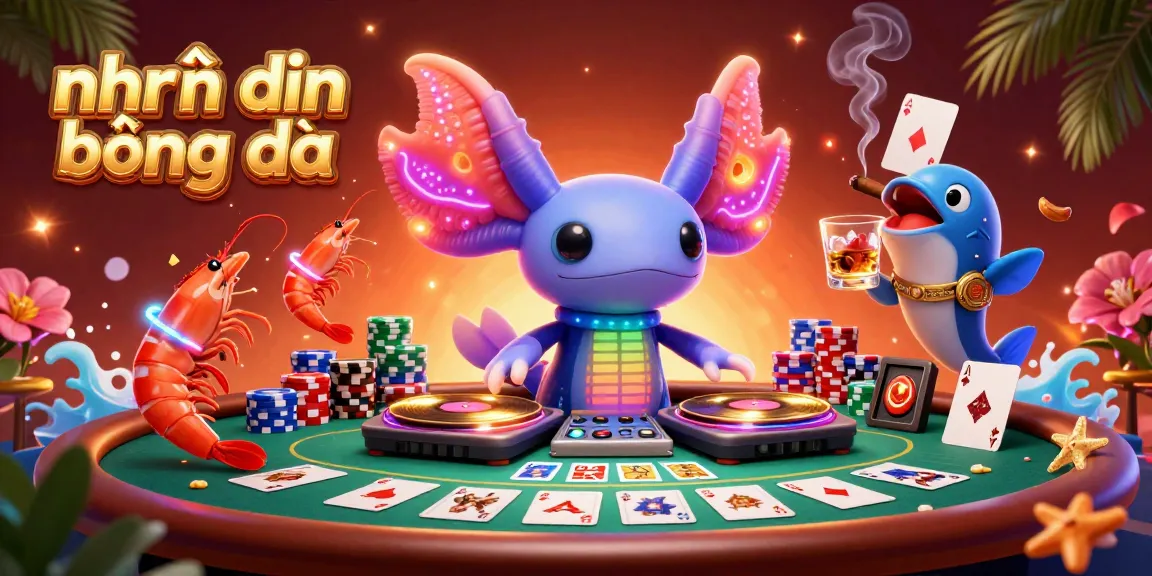 Engaging nhận định bóng đá analysis with a vibrant casino scene featuring unique characters, poker elements, and dynamic action.