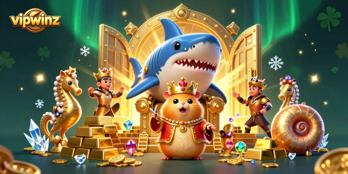 Experience the excitement of vipwinz with golden treasures and 3D casino characters in action.