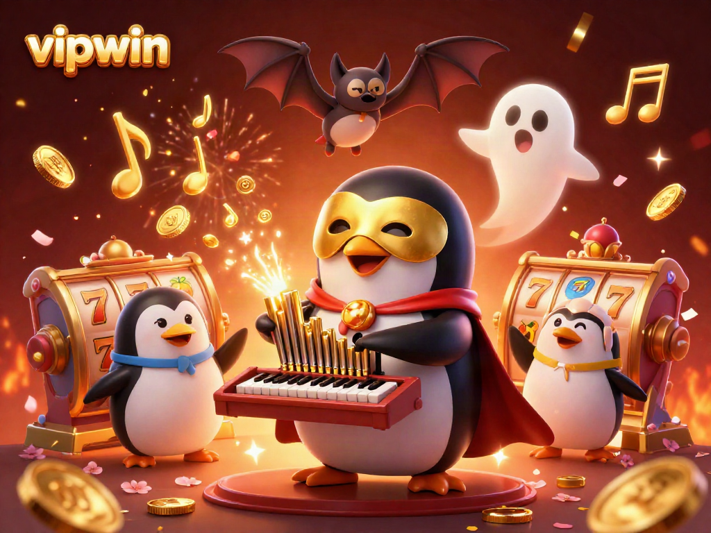 Spin and win at vipwin with a playful phantom penguin and vibrant casino elements.