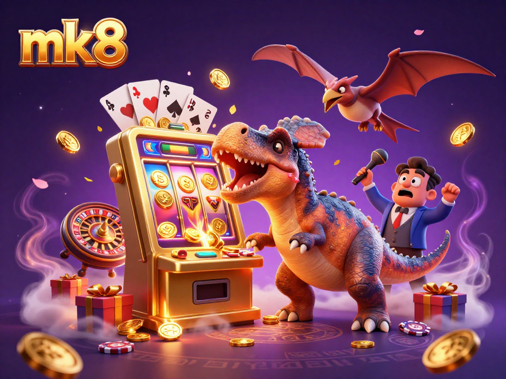 Experience thrilling jackpots with mk8 as a pachycephalosaurus celebrates a golden win!