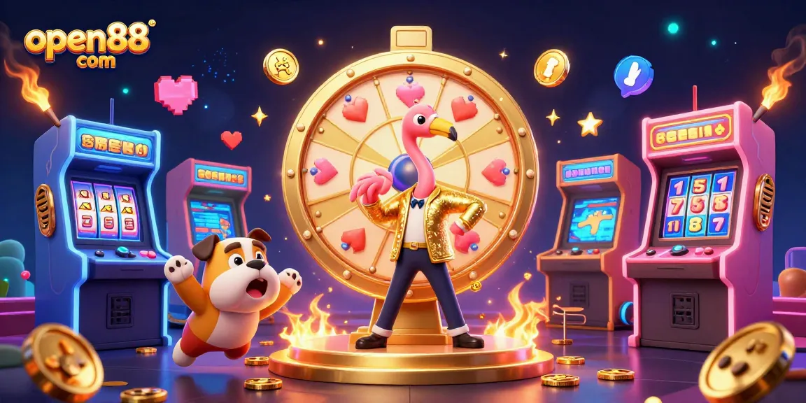 Spin the giant prize wheel and win at open88 com with a lively game show scene!