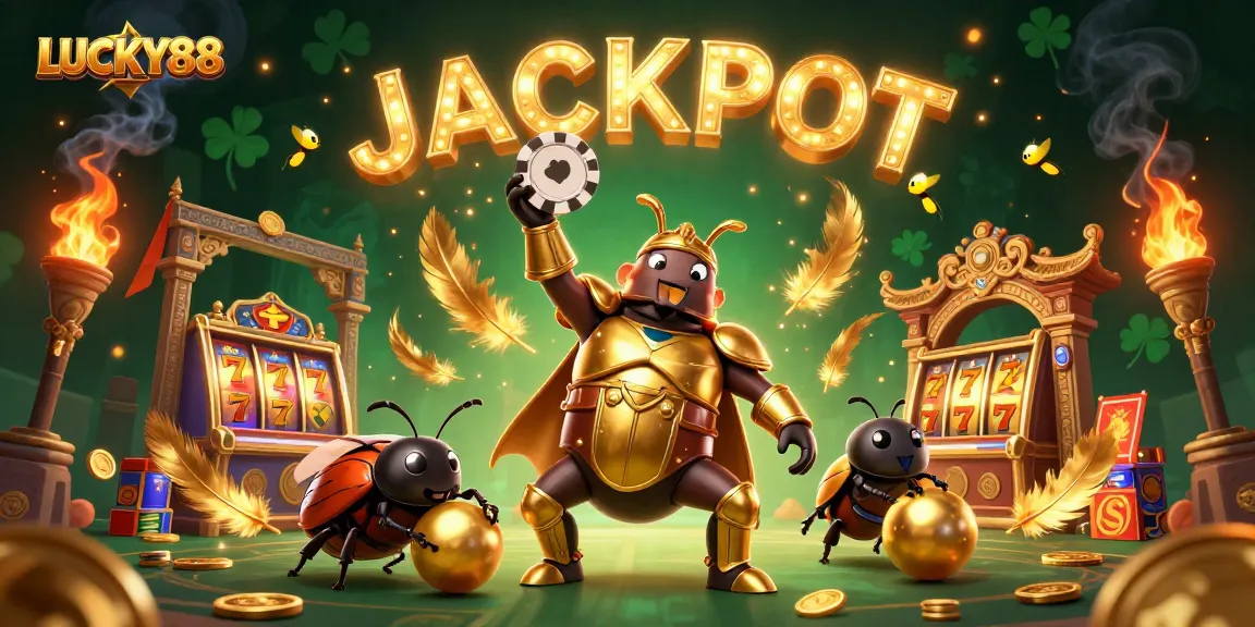 Experience jackpot excitement as LUCKY88 emerges from a vibrant casino scene of thrilling slots and gold.