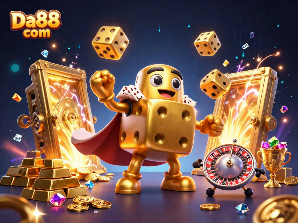 Experience winning with Da88 com as the dice golem juggles vibrant casino treasures.