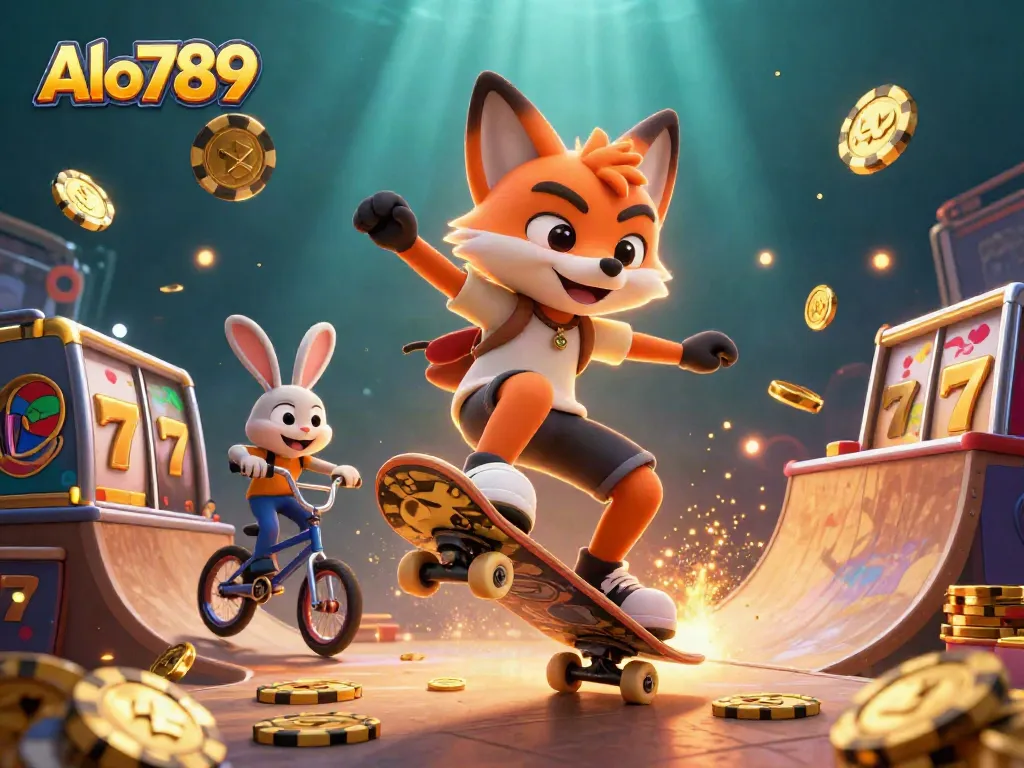 Alo789 captivates gamblers with cartoon fox and rabbit in an exciting casino scene full of rich visuals.