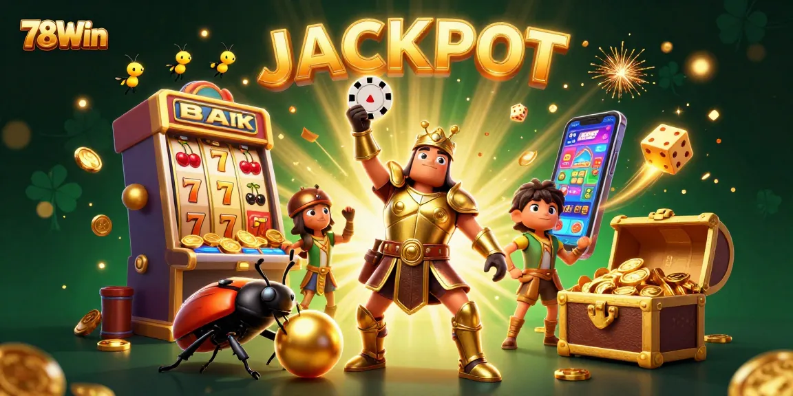 Elevate your gaming experience with 78Win, showcased in an engaging 3D casino scene featuring vibrant characters and themes.