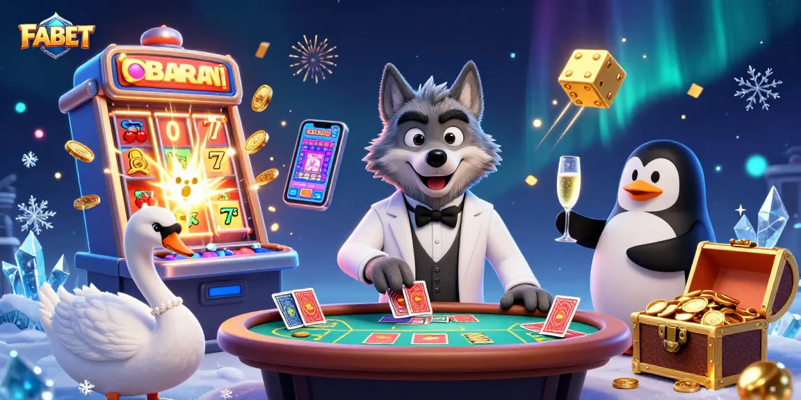 Experience thrilling wins at FABET with a dynamic 3D gambling scene featuring lively characters and casino elements.