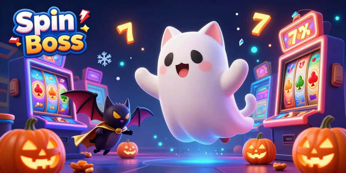 Experience the excitement of Spin Boss in a lively online casino atmosphere with ghost cat and vampire bat.