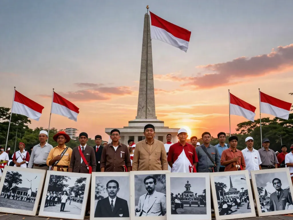 Indonesian independence monument gathering, showcasing rokok88 alternatif in historical context.