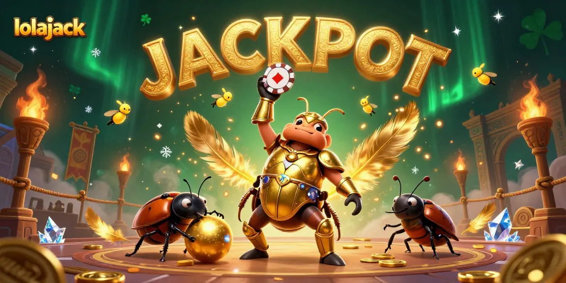 Experience the thrill at lolajack, featuring a victory beetle in a dynamic casino scene.