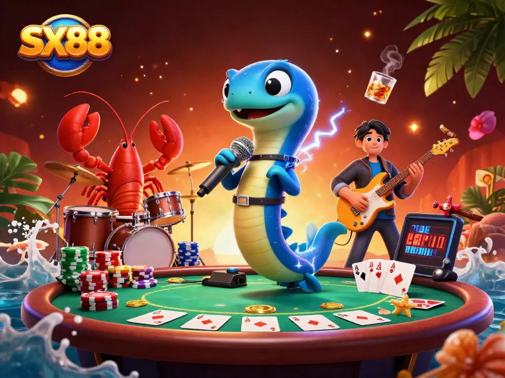 SX88 showcases an electric eel DJ at an underwater casino, creating an electrifying betting atmosphere.