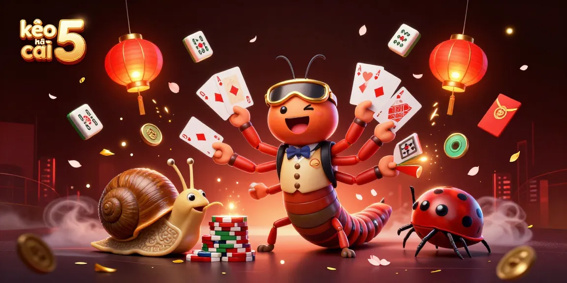 Engage with kèo nhà cái 5 through a vibrant 3D illustration of themed characters in a lively casino setting.