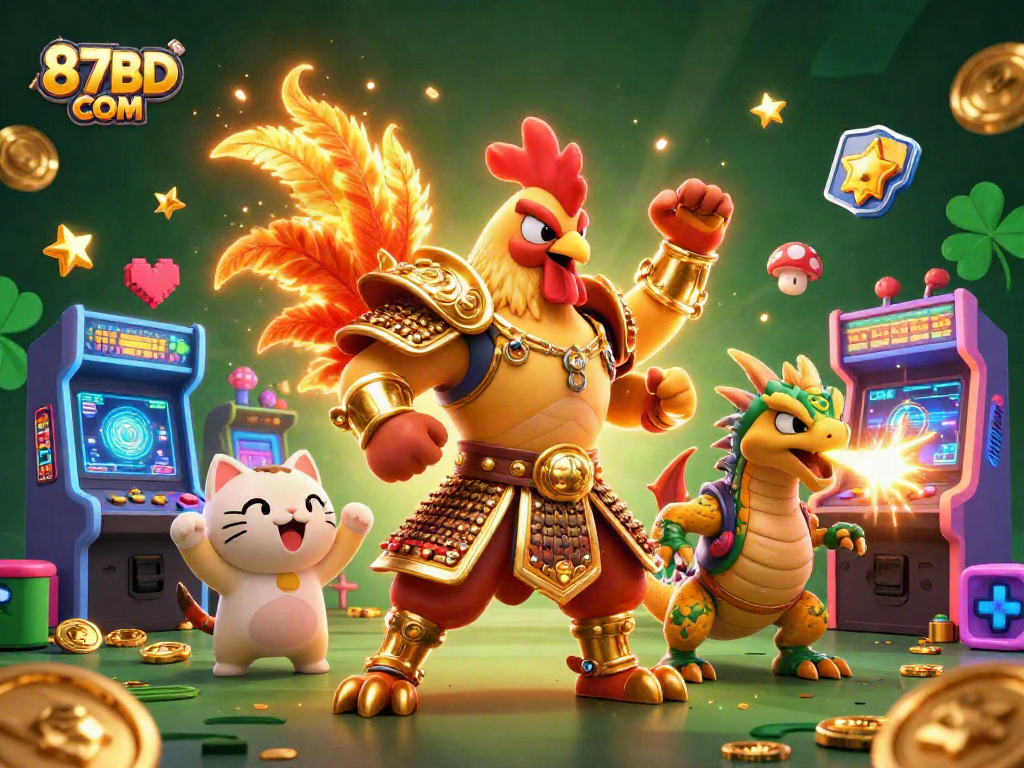 Engage with thrilling gaming action in 87BD COM as cartoon characters energize the casino scene.