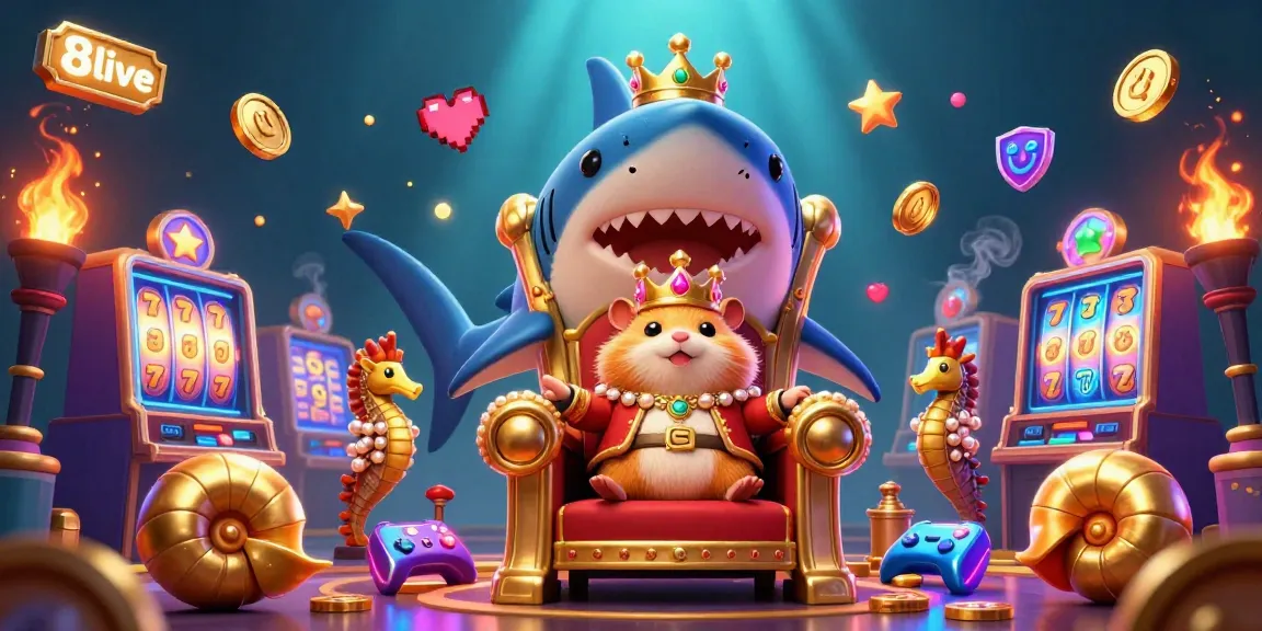 Engage in thrilling gameplay action with colorful slots and casino elements at 8live, featuring a golden hamster king.