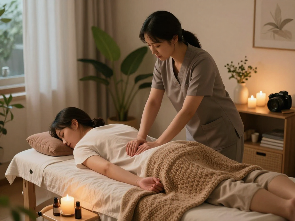 Relaxing 강북출장마사지 session in a cozy home environment with a professional therapist.