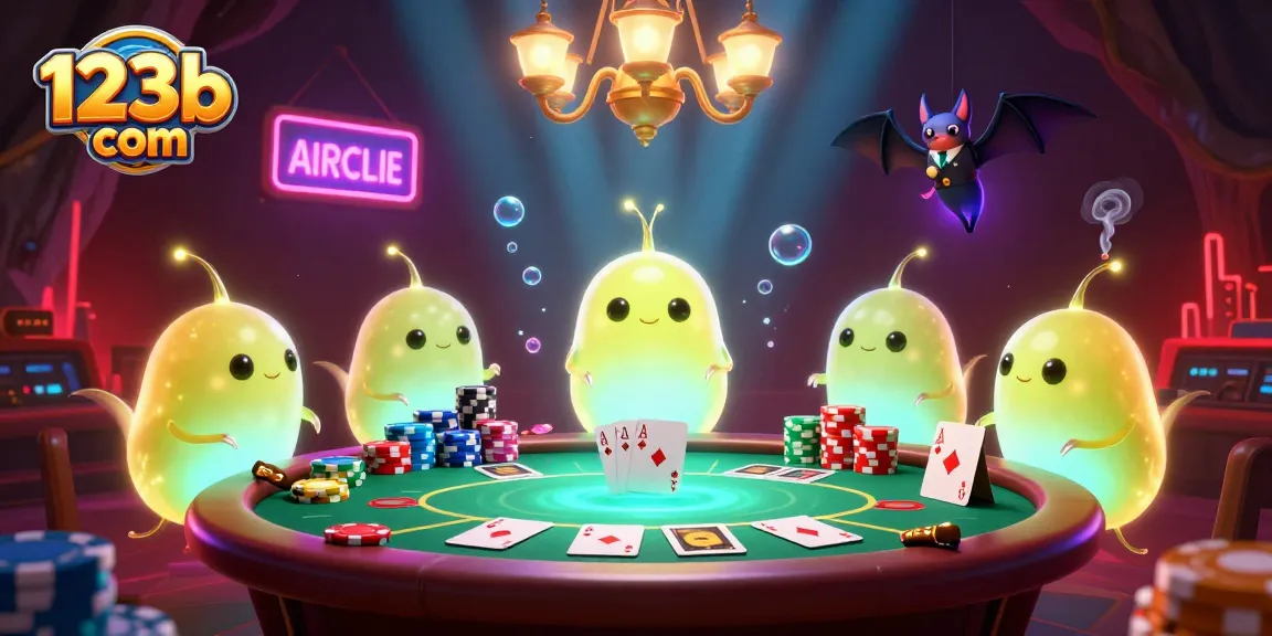 Experience the excitement of poker at 123b com with glowworms lighting up the casino in vibrant colors.