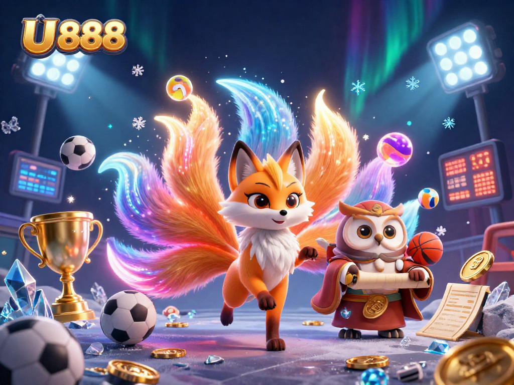 Experience thrilling gaming excitement with U 888's dynamic casino atmosphere featuring unique characters and sports elements.