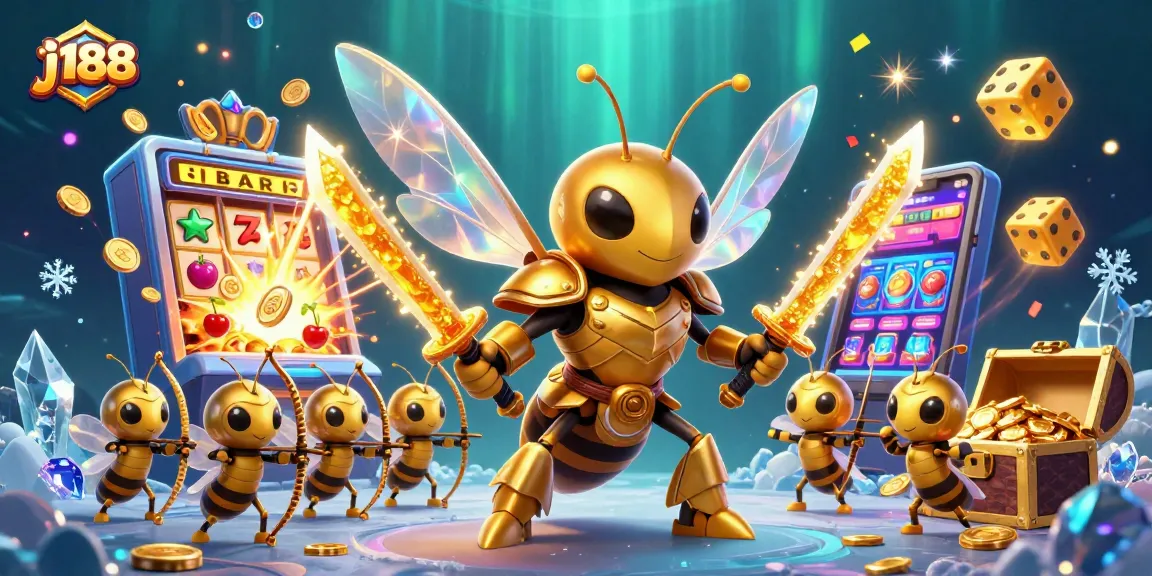 Win big at j188 with a vibrant 3D illustration showcasing dynamic casino symbols and exciting gameplay.