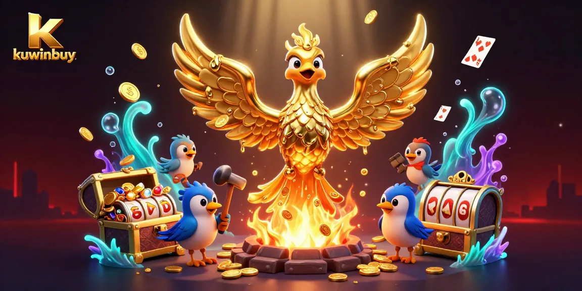 Spin the slots with kuwinbuy's golden phoenix at a vibrant casino under a colorful underwater theme.