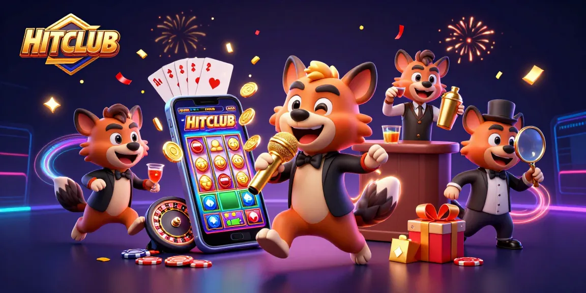 Experience HITCLUB's thrilling slot game action with charismatic hyenas in a lively casino