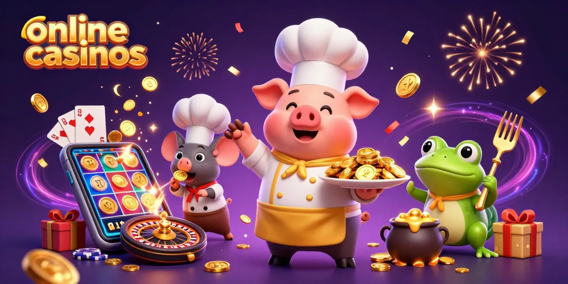 Engage in thrilling online casinos with animated characters celebrating game wins, gold coins and jackpots.