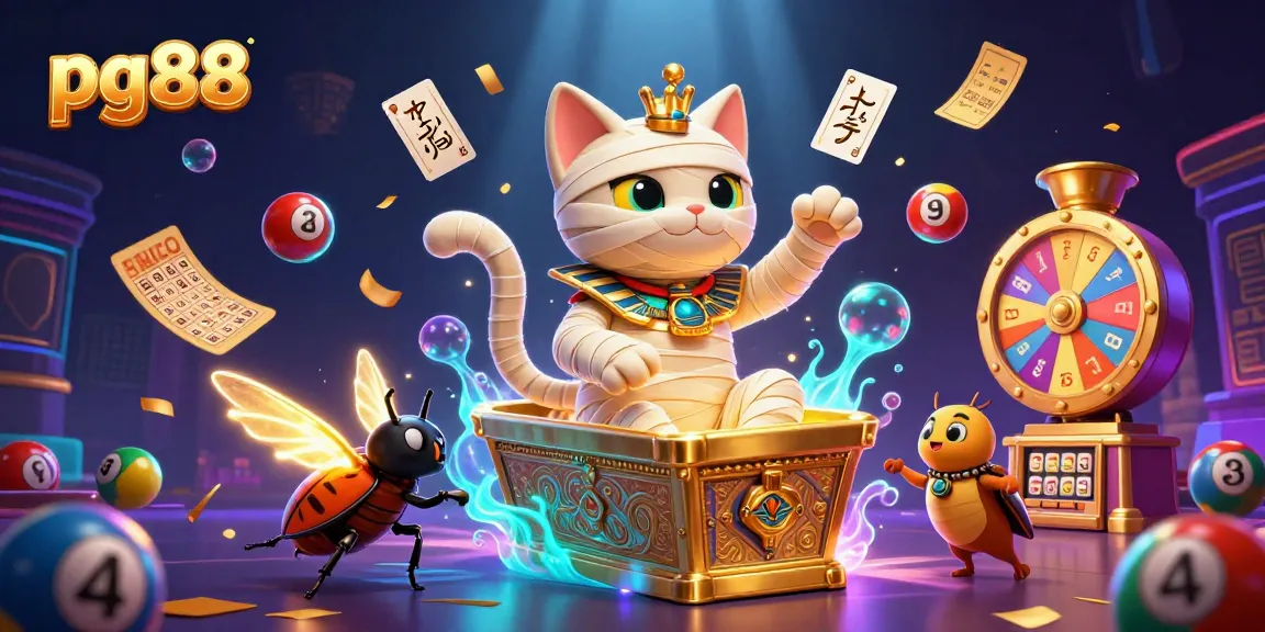 Engage in thrilling gameplay with pg88, featuring an Egyptian mummy cat in a dynamic casino scene.