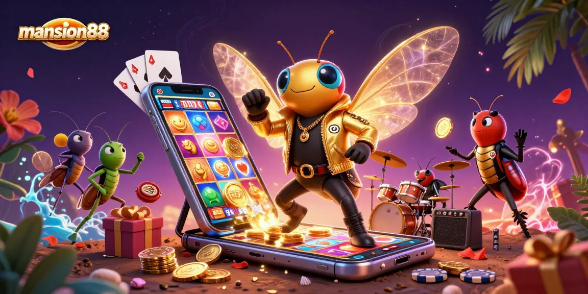 Mansion88 brings excitement to life with a vibrant 3D casino scene featuring slot games and dynamic characters.