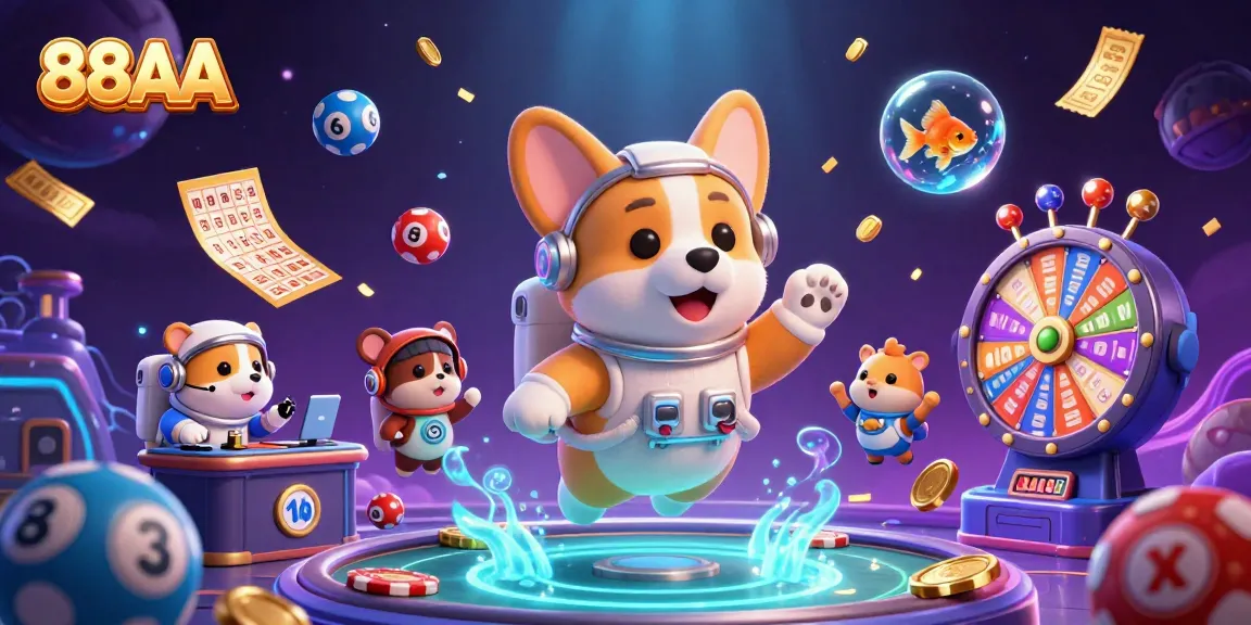 Spin to win with 88AA in a vibrant casino space scene full of game elements