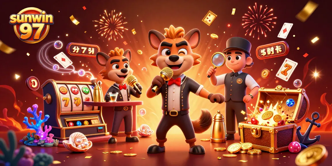 Experience the thrill of sunwin 97 with lively hyenas at a comedy casino featuring vibrant game elements.