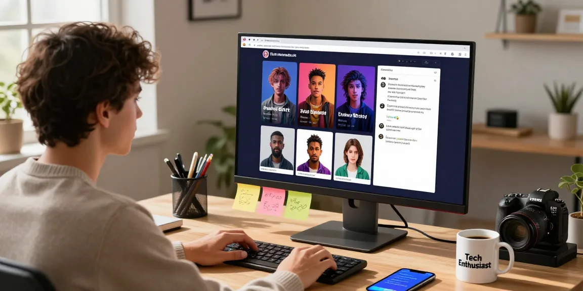 Engaged user interacting with character AI nsfw platform, showcasing vibrant avatars and immersive roleplay in a modern home office.