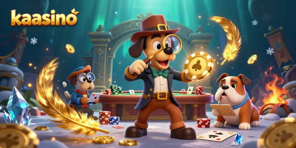 Kaasino reveals vibrant detective-themed casino adventure with a cartoon bloodhound and bulldog.