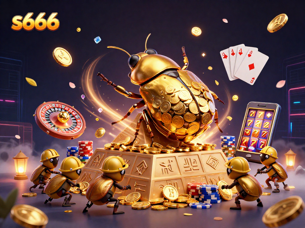 Engage with thrilling gaming experiences on s666 featuring massive golden beetles and vibrant casino elements.