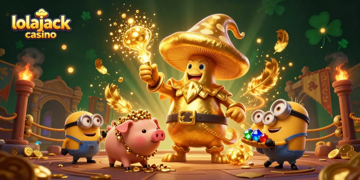 Experience the thrill of gaming with lolajack casino's vibrant 3D illustration featuring magical characters and casino elements.
