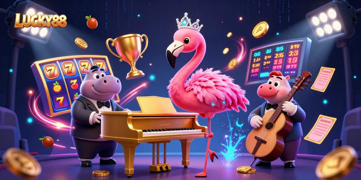 Experience the thrilling LUCKY88 slot action with vibrant casino characters and dynamic game elements.