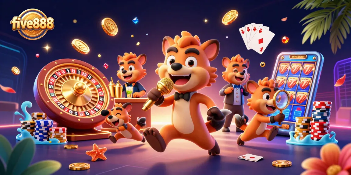 Five888 enhances the gambling atmosphere with lively hyenas at a casino club.