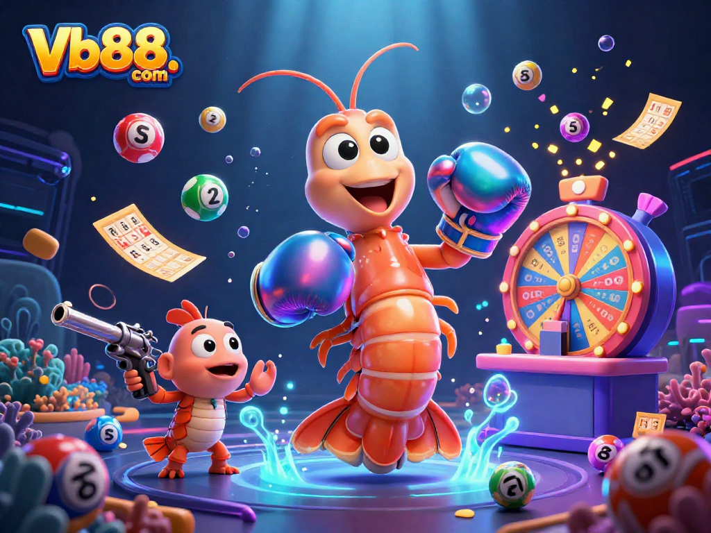 Engage in thrilling gaming at Vb88. com, featuring dynamic lottery elements and colorful characters.
