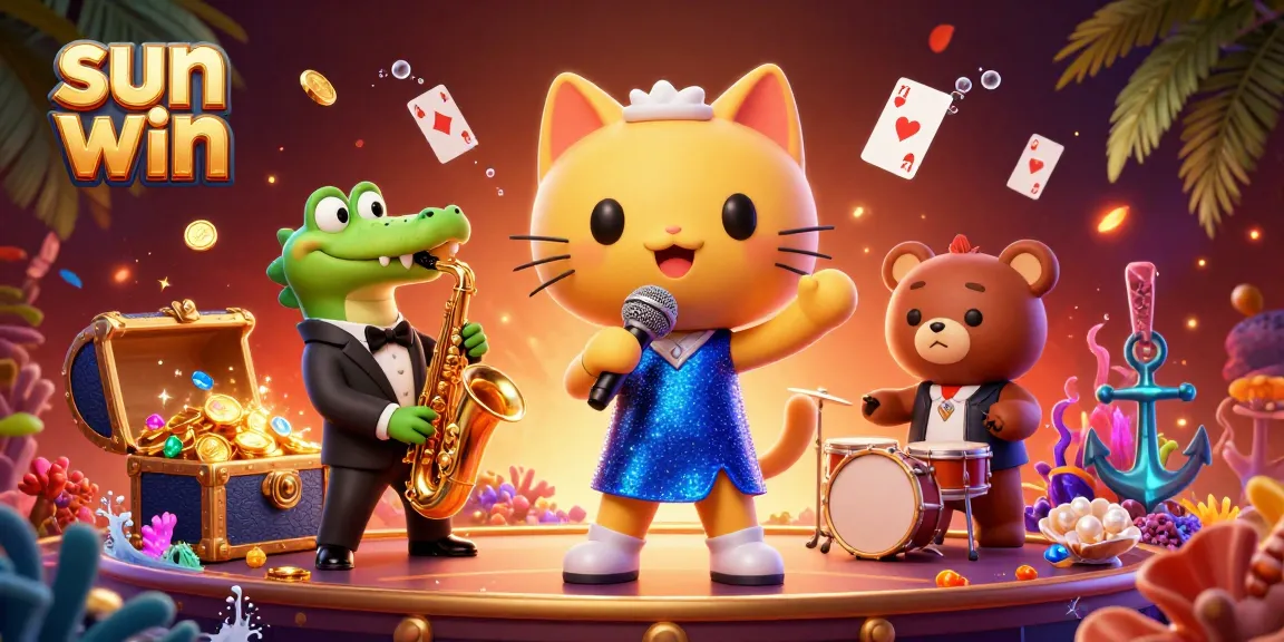 Experience sun win's vibrant 3D casino scene with lively characters and dynamic gaming elements.