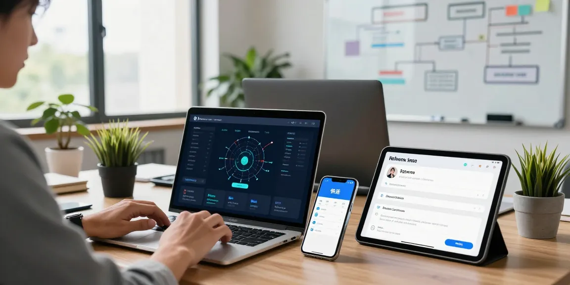 快连 application demonstrated on multiple devices in a modern tech workspace showcasing effective network performance analysis.