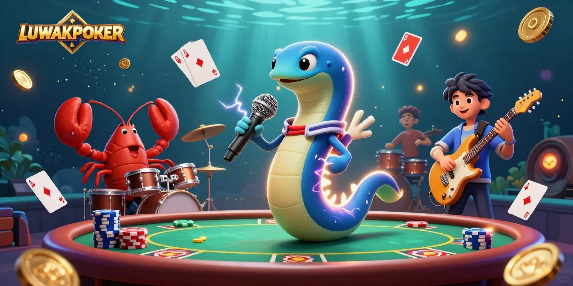Engage in thrilling poker action with LUWAKPOKER in a vibrant underwater casino scene.