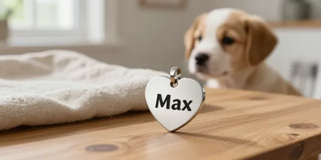 Hartvormige hondenpenning RVS met naam "Max" gegraveerd, ideaal voor jouw huisdier.