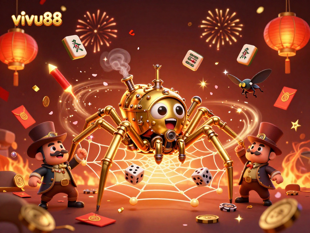 Engage with vivu88, spinning lucky jade coins and poker chips in a vibrant steampunk casino.