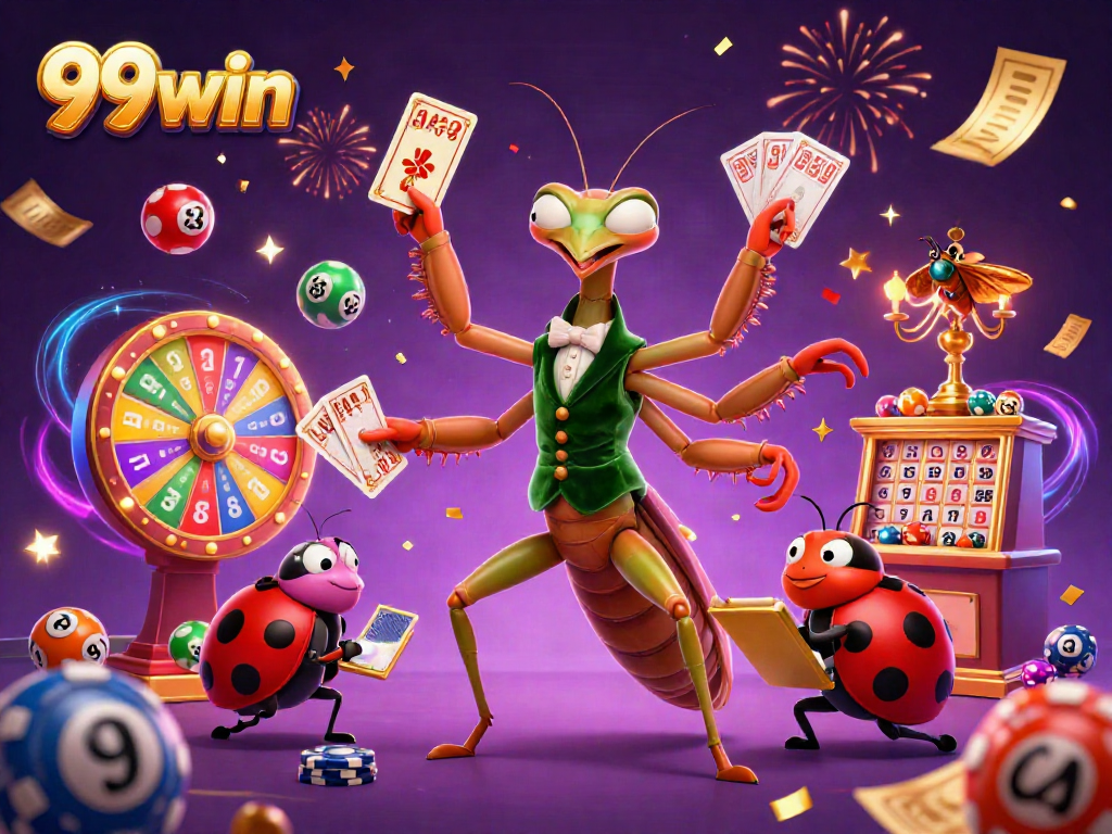 Experience the thrill of 99win with a unique 3D casino scene featuring vibrant gambling elements.