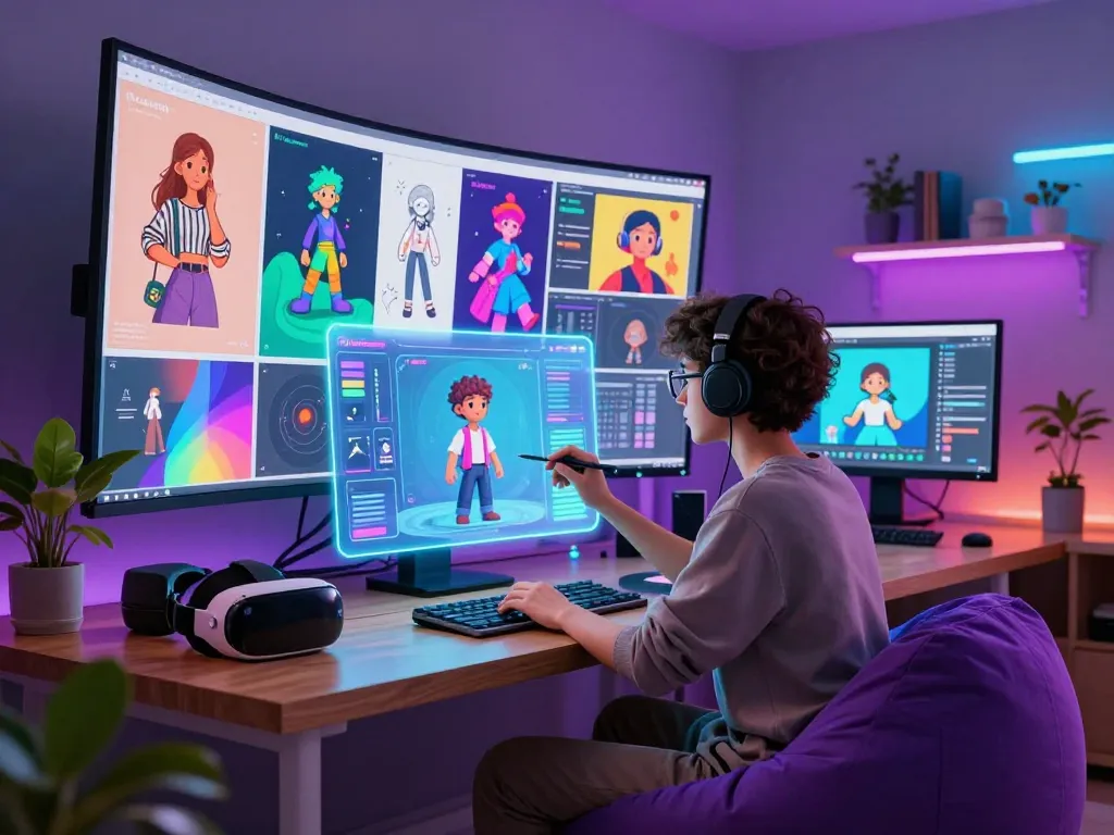 Creating a customizable 18+ ai character in a vibrant digital workspace.