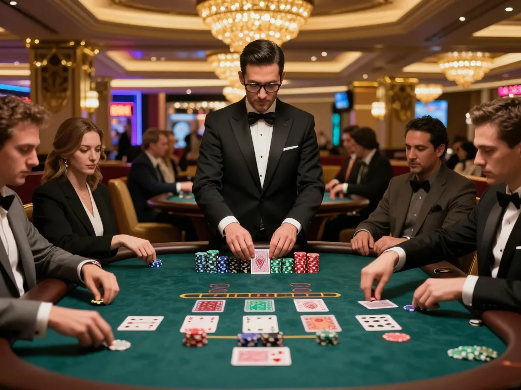 79king players engaging in intense action at a high-stakes blackjack table in a Vegas casino.