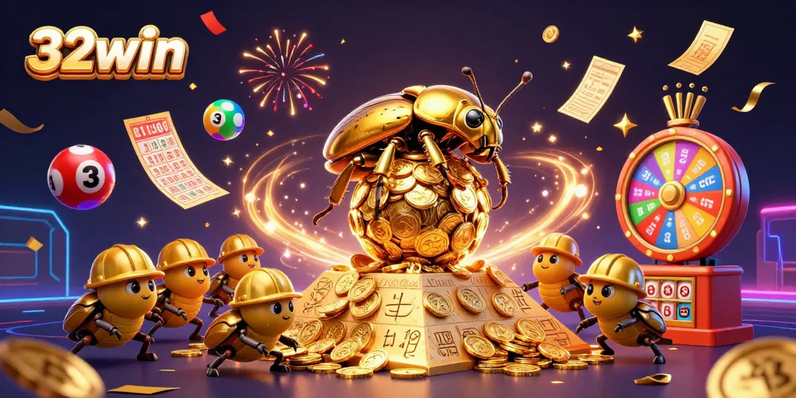 Join the fun at 32win with colorful casino elements celebrating big wins and excitement!